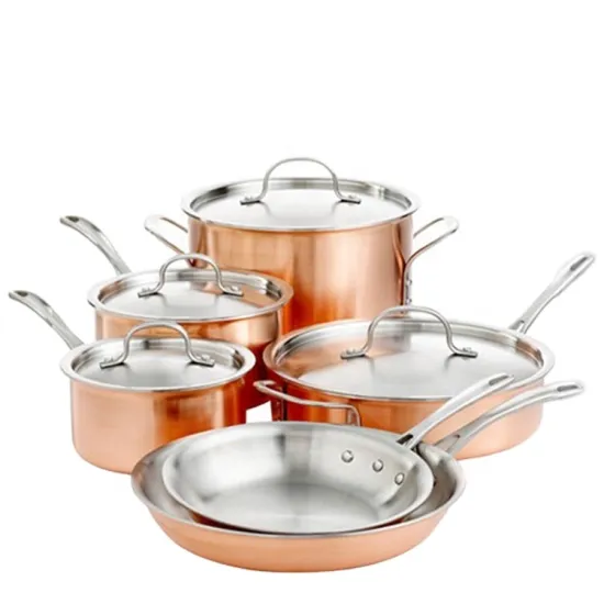 Copper Clad Cookware Set - 10Pcs Tri-Ply for Home Kitchen Cooking