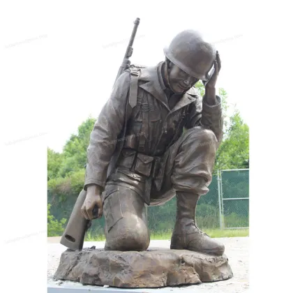 Most popular metal copper brass soldier statues soldier and dog figurine for sale