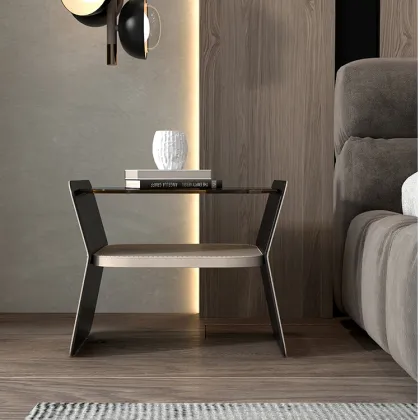 Modern bedside table simple bedroom leather with light