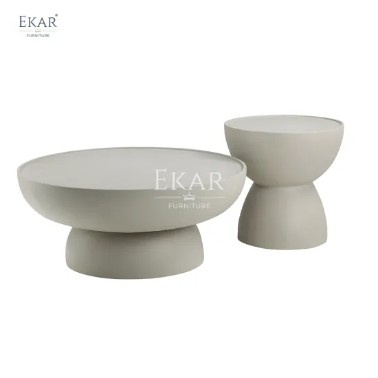Stylish Outdoor Cement Coffee Table Set with Wooden Sofa for Home, Villa, Hotel, and Apartments
