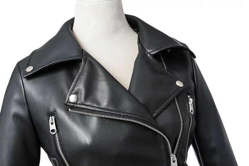 Women Zipper Pu Leather Jacket