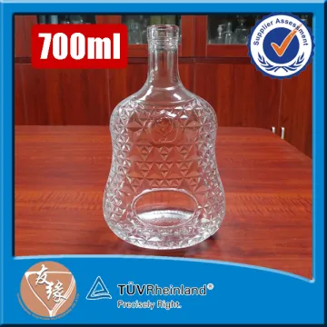 high quality brandy cognac custom shaped bar top embossing 70 cl glass liquor bottles with corks