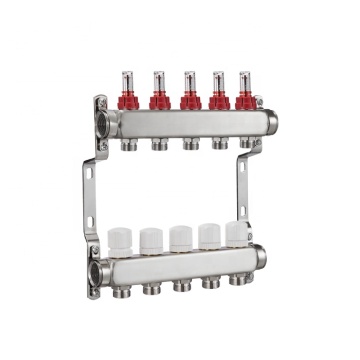3-Port Brass Floor Radiant Heat Stainless Steel Pipe Manifold for 12 Loop Underfloor Heating System