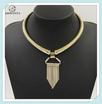 2015 New Arrival Gold and Silver Flat Shine Short Tassel Collar Necklace for Women