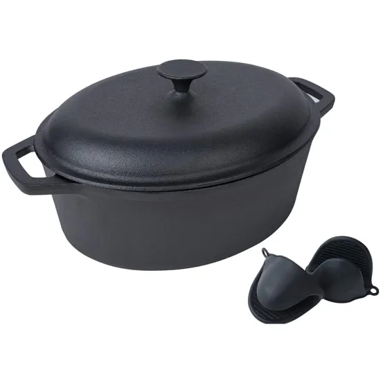 Cast Iron Deep Skillet with Lid and Lubricant Pot for All Cooktops