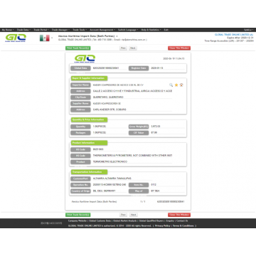 Termómetro infrarrojo de México Importación de datos aduaneros