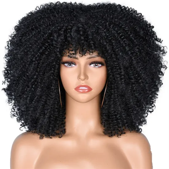 Synthetic Ombre Cosplay Wigs Short Hair Afro Kinky Curly Wig With Bangs Wholesale Price