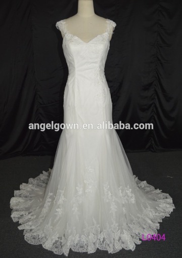 L0404 mermaid cap sleeves satin with lace bridal gowns