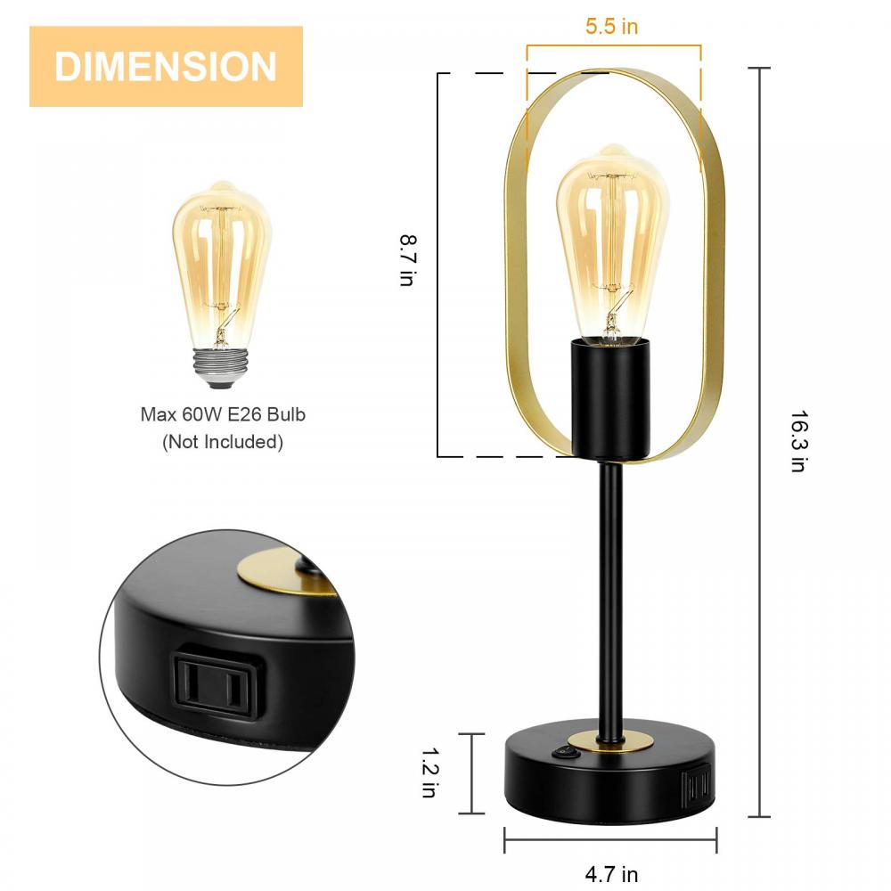 Gold Table Lamp Unique 2 Usb Ports