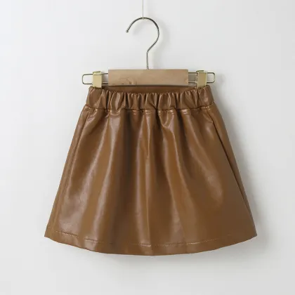 Girls Fashion Skirts Kids Girls Spring and Autumn Skirts Leather Skirts