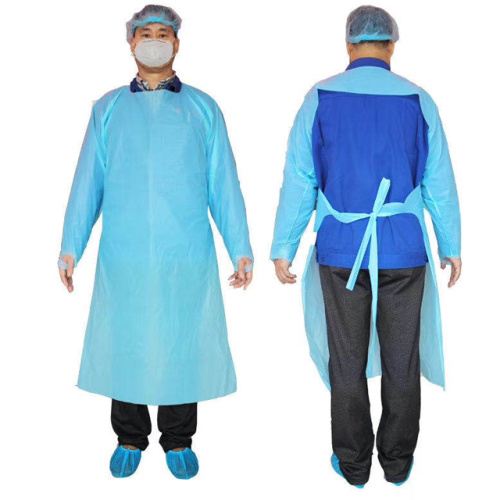 Einwegkleid aus Polyethylen mit Daumenschlaufen Blaue Schürze