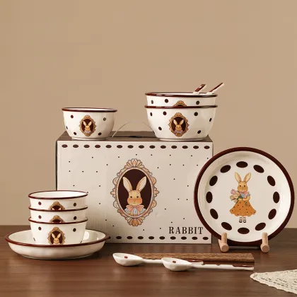 Bunny Easter Vintage Peter Rabbit 4-Person Microwaveable Ceramic Dinner Set