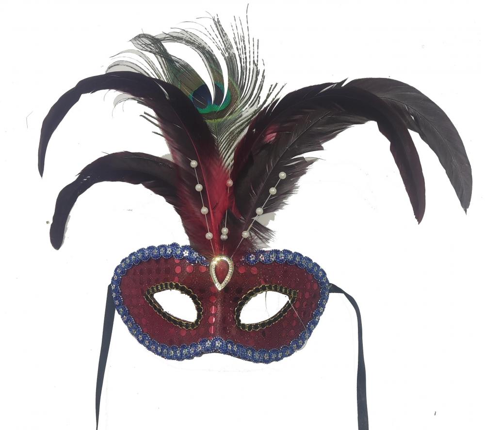 Suit de masque de plume rouge pour balle masquée