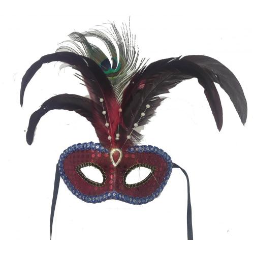 Suit de masque de plume rouge pour balle masquée