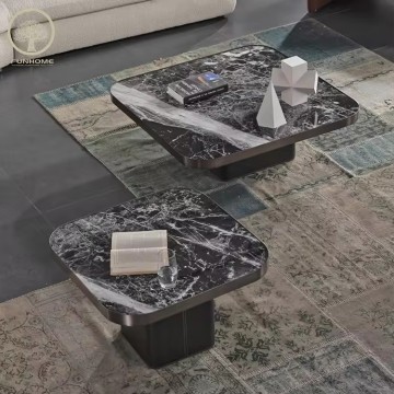 Modern Luxury Round Stone Coffee Table with Metal Accents for Home Dining and Living Rooms