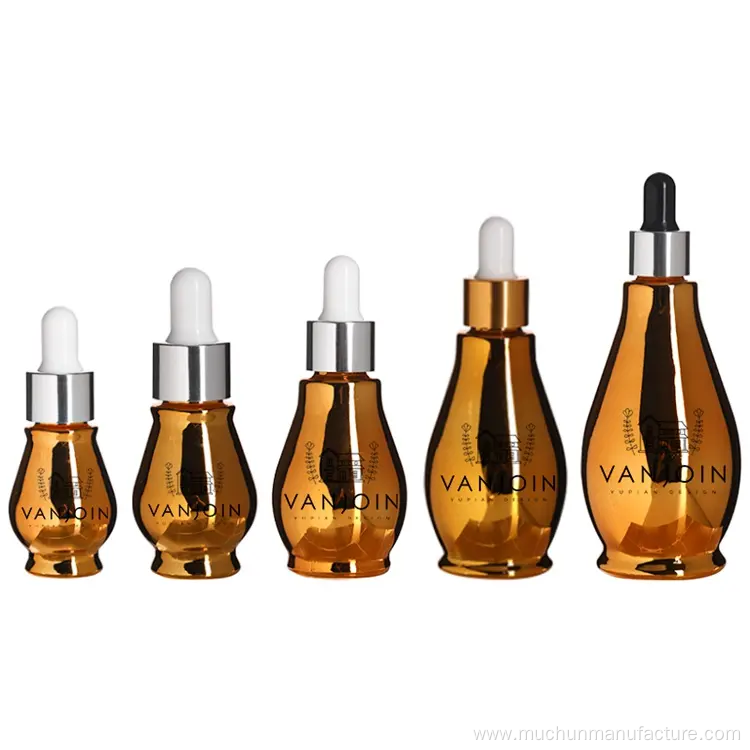 Cosmetic Essential Oil Perfume Gold Serum Dropper Bottles