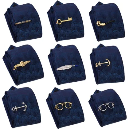 Personalized Men's Tie Accessories: Plating Color Small Tie Pins, Tackbacks, Blank Pins, Cufflinks & Tie Clips Set