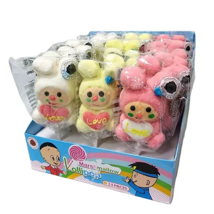 Hot sell handmade bunny rabbit shape marshmallow lollipops candy