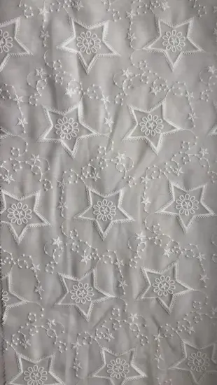 White Pentagon Cotton Embroider Fabric