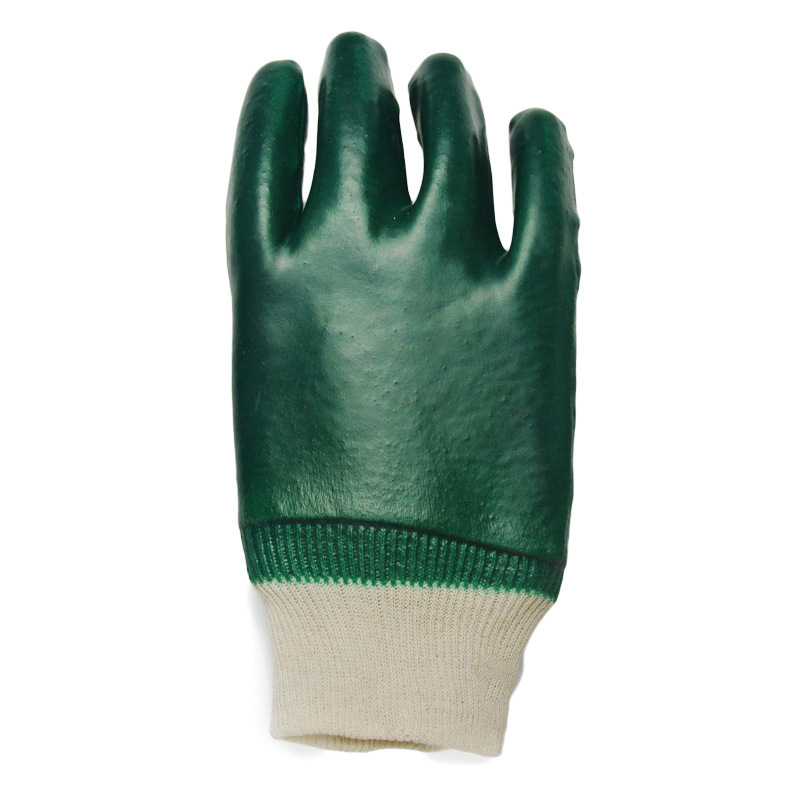 Finitura liscia in PVC verde. Guanti industriali Knit Wrist