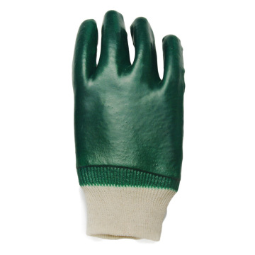 Green PVC Smooth Finish. Industrial gloves Knit Wrist