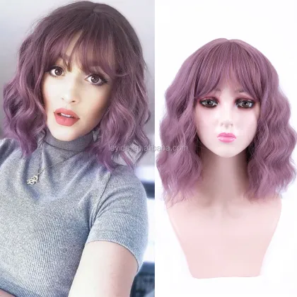 AliLeader Pink 14'' Short Curly Women Girl's Charming Synthetic Wig with Air Bangs