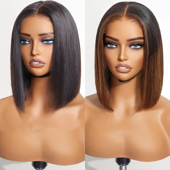Glueless Brazilian Human Hair Bob Lace Front Wigs with HD Lace
