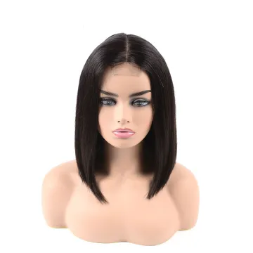 200 Density Kim Kardashian Straight Short Black 1B Brazilian Kim K Human Hair 2X6 Closure Bob Wigs