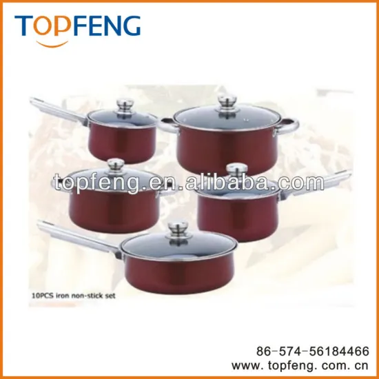 PAN SET OF 10, Dark Red/non-stick pan set/fry pan set/pots and pans set