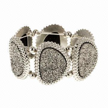 Stretch Irregular Glitter Stone Bracelet, Basic Metal item, Best Selling item, in Stock
