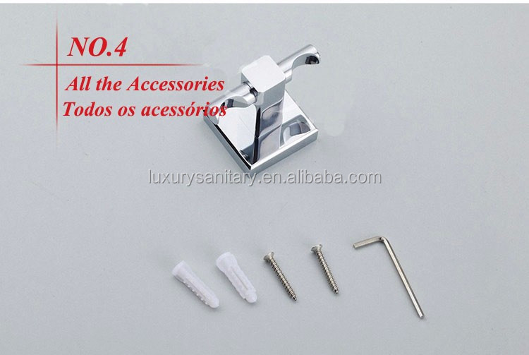 High Quality Brass Square Bathroom Hardware Accessories Robe Hook Clothes Hanger Holder Bag Hook
