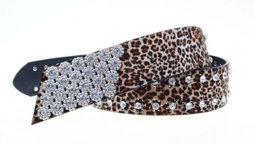 Rhinestone Women Leopard Leather Belt