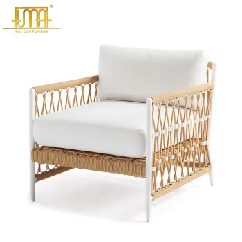 Nylon Rope Weaving Italian Arm Lounge Chair with Cushion for Outdoor Gardens
