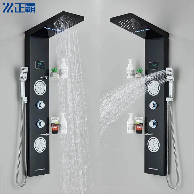 8039LED Shower Panel Black 304 Stainless Steel Bathroom Shower Column3