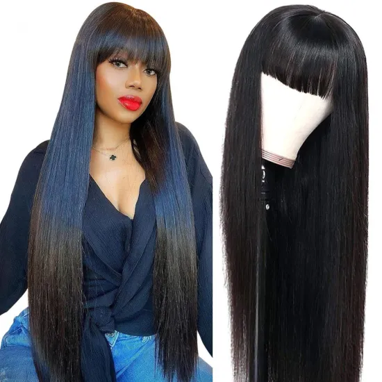 SPARK Human Hair Products 12a Full Machine Straight Wigs Straight Human Hair Wigs With Bangs Brazilian Non Lace Remy Hair Wigs
