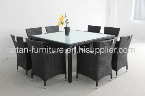 Modern Furniture Pe Rattan Dining Room Set Square Table And Chair 9pcs 
