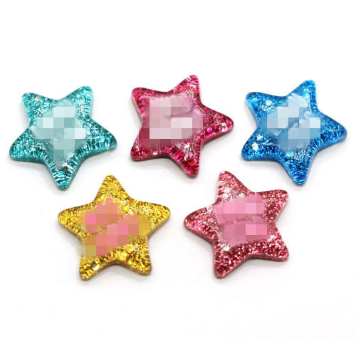 Wholesale Kawaii Glitter Lucky Star Resin Crafts Flat Back Stars Cabochons for Hair Clip Hairpin DIY Craft Jewelry Decoration