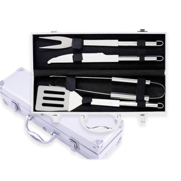 Stainless Steel Barbecue Set with Aluminum Case - 4PCS