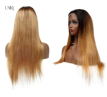 Uniky 1B 4 27 Blonde Brazilian Straight Lace Front Wig 13x4 Colored Ombre Human Hair Wigs Pre Plucked Remy Brown Lace Front Wig