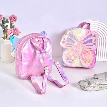Plush Holographic Laser Butterfly Wing Mini Backpack for Girls