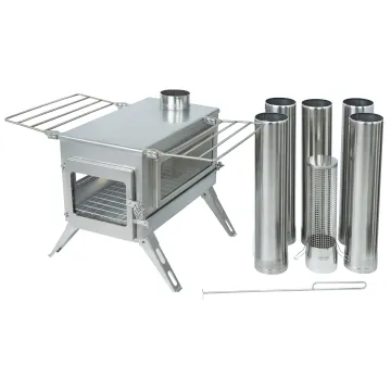 Outdoor Camping Portable Foldable Wood Burning Grey Stainless Steel Tent Stove With Chimney Pipe