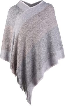 V-Neck Elegant Knitted Shawl Poncho with Tassel