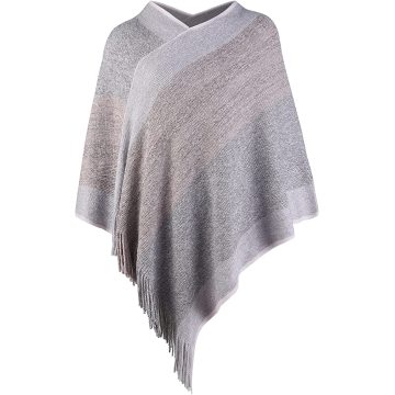 V-Neck Elegant Knitted Shawl Poncho with Tassel