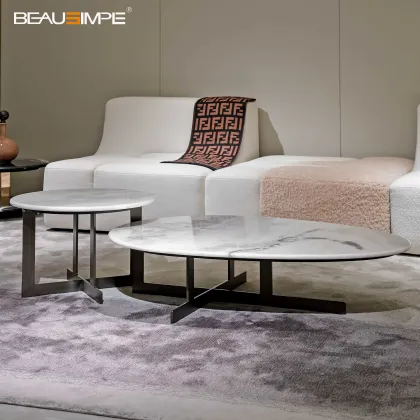 Minimalist White Marble Coffee Table Set