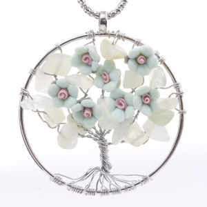 Цветы орнамент дерево жизни ожерелье камень Кулон 