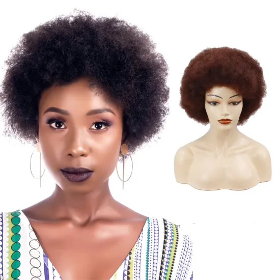 Factory wholesale Afro Kinky Curly Short Fluffy Hair Wigs 6Inch Synthetic Cosplay Wig Average Size For Women 2020 140g/piece