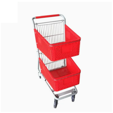 Two Layers Metal Shopping Basket Trolley