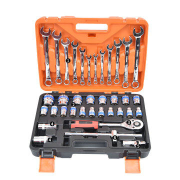 Professional 37-Piece Ratchet Drive Socket Wrench Set with Tool Box: Ultimate Mechanics Tool Kit for Repairing and Maintenance