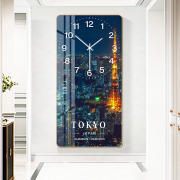 Modern Living Room: Art Crystal Wall Art with Clock PVC Framed Mural Painting
