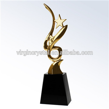 New design metal trophy star on black crystla base